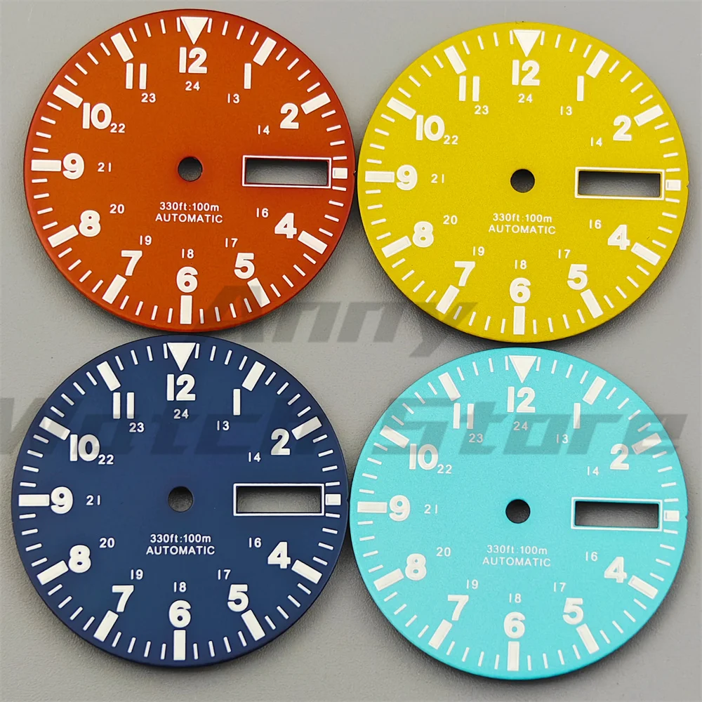 29mm Watch Dial Dual Date Calendar Window Dial With Hands Set Green Luminous Fits NH36A Movement Men's Watch Parts