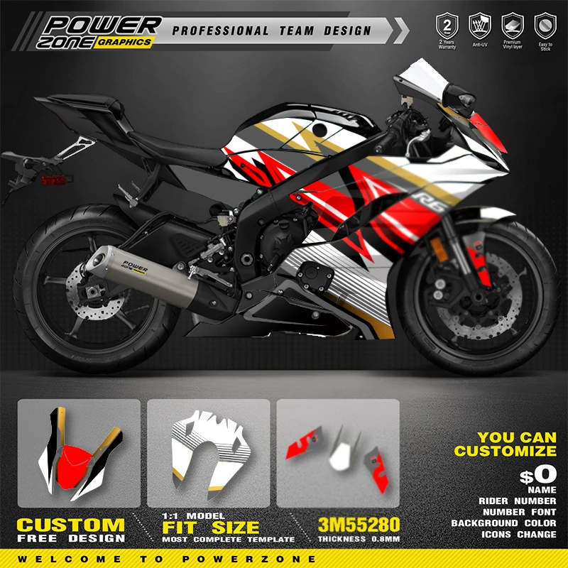 PowerZone Custom Team Graphics Backgrounds Decals For 3M Stickers Kit For YAMAHA R6 2017 2018 2019 2020 2021 R6 002