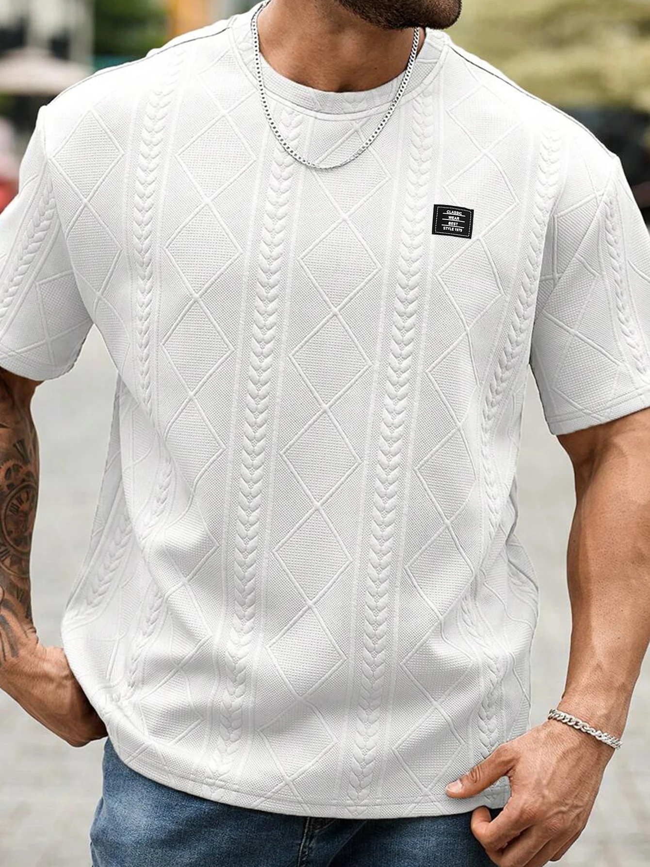 Men's Regular Fit Jacquard Tee Casual Short Sleeve T shirt for Summer FSummer casual short sleeved T-shirt top