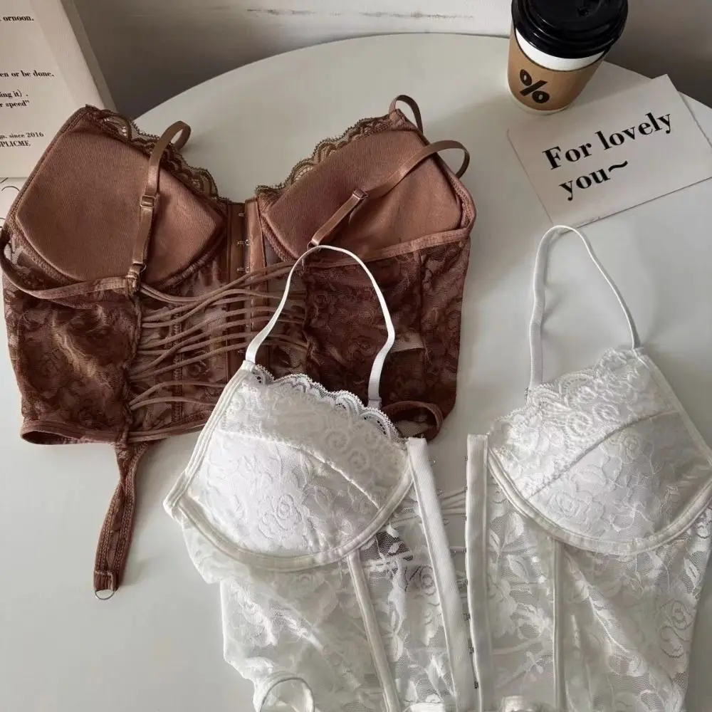 

Streetwear V-Neck Sexy Lace Corset Top Push Up Slim Fit Floral Lace Camisole Adjustable Straps Wrap Chest Slim Bodice Travel