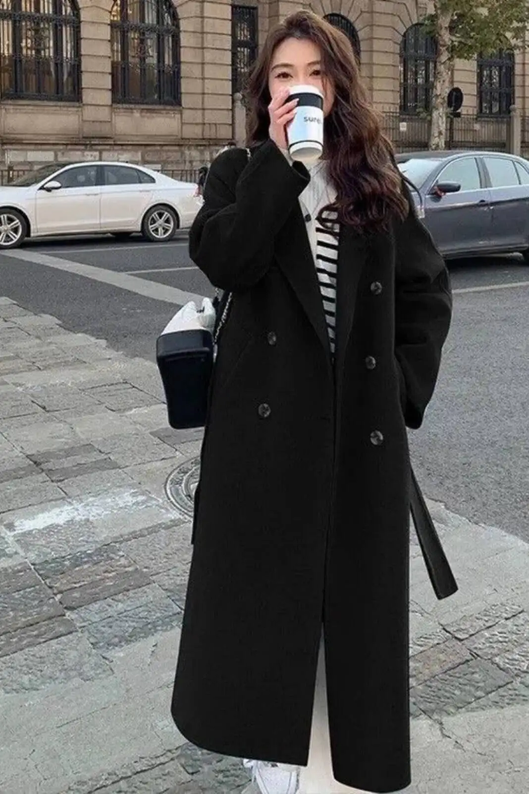 

Wool Blend Coats Womens Woolen Coat Print Fall Stand-Collar Double-Breasted Elegant Mature Temperament British Style Office Lady