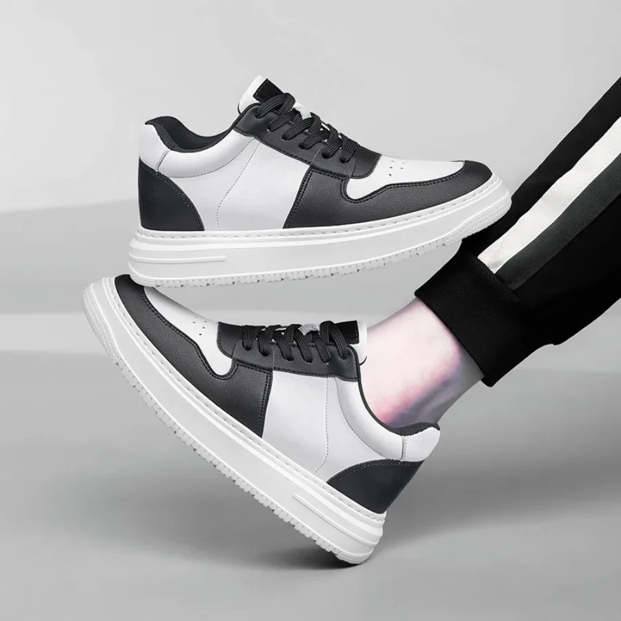 Zapatillas de deporte con elevador de cuero de moda de marca de lujo, zapatos informales cómodos y transpirables para hombre, plantilla con aumento de altura, zapatos de hombre con elevación de 8cm