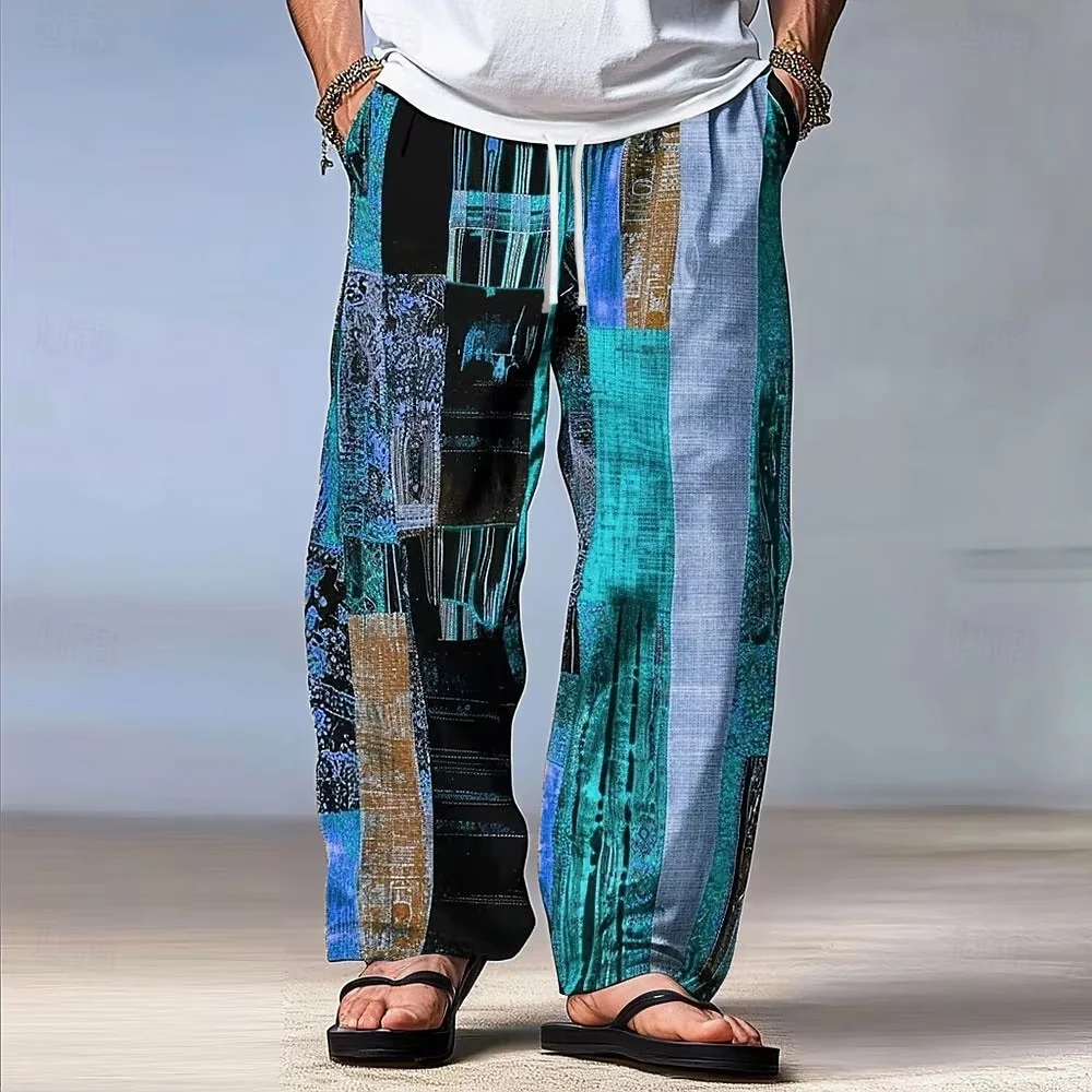2026 Herrenhosen Sommer Strandhosen mit Kordelzug Elastischer Bund 3D-Druck Streifen Grafik-Prints Geometrie Komfort Freizeithosen – Detail 8
