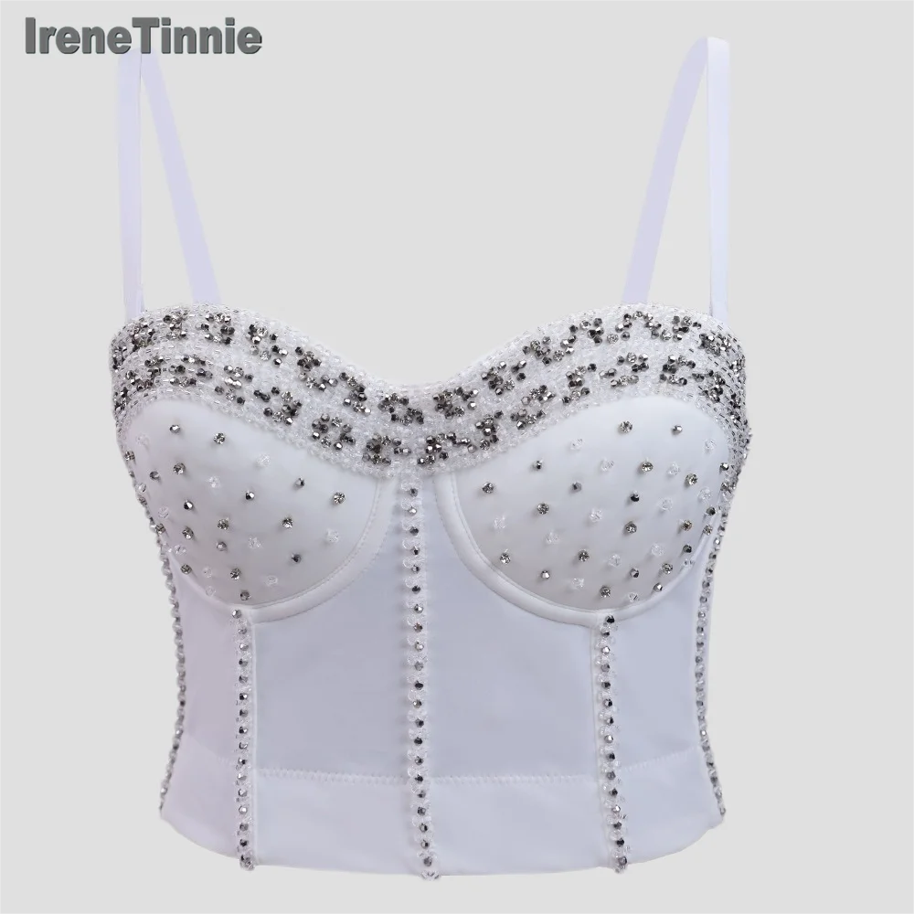 IRENE TINNIE-Crop Top with Beading Sling Bra for Women, Push Up Bralet, Tube Top, Corset Bustier, Party Lingerie, Streetwear