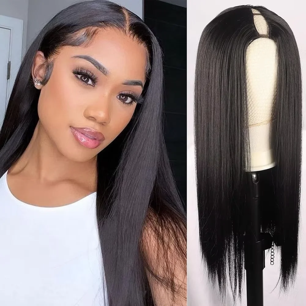 

Bone Straight V Part Wig Human Hair Natural Color Thin Part Lace V Part Wig Minimal Leave Out Easy Blend Human Hair Wigs