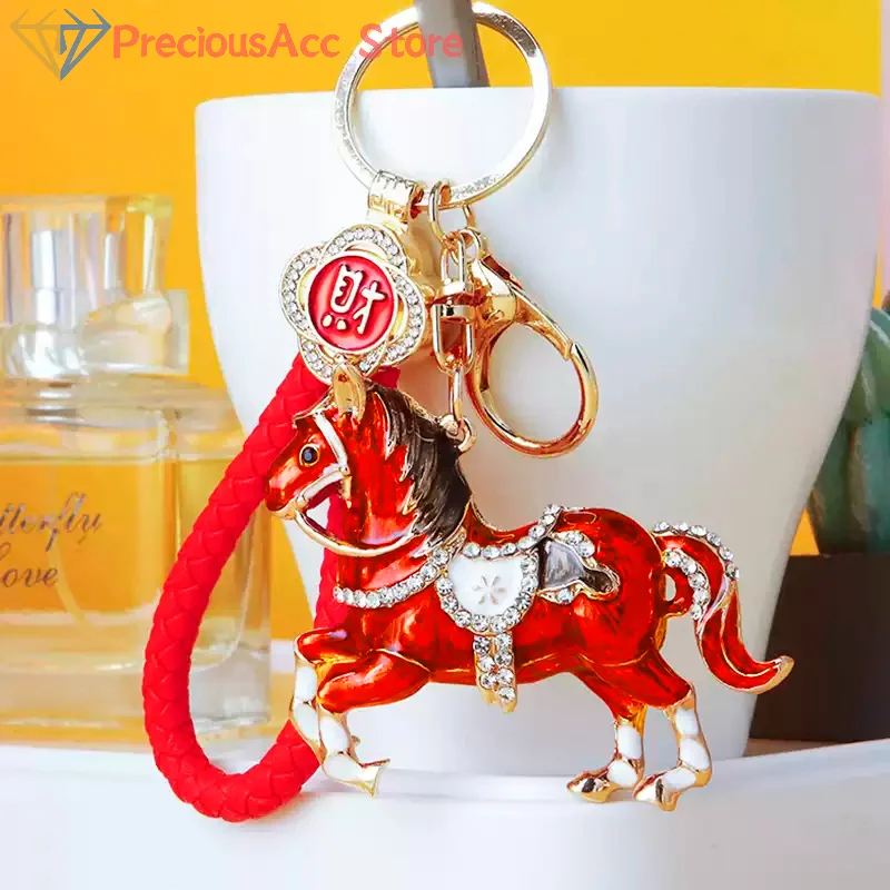 Strass Pony Auto Schlüsselanhänger Taschenanhänger Metall Schlüsselanhänger Jahr des Pferdes