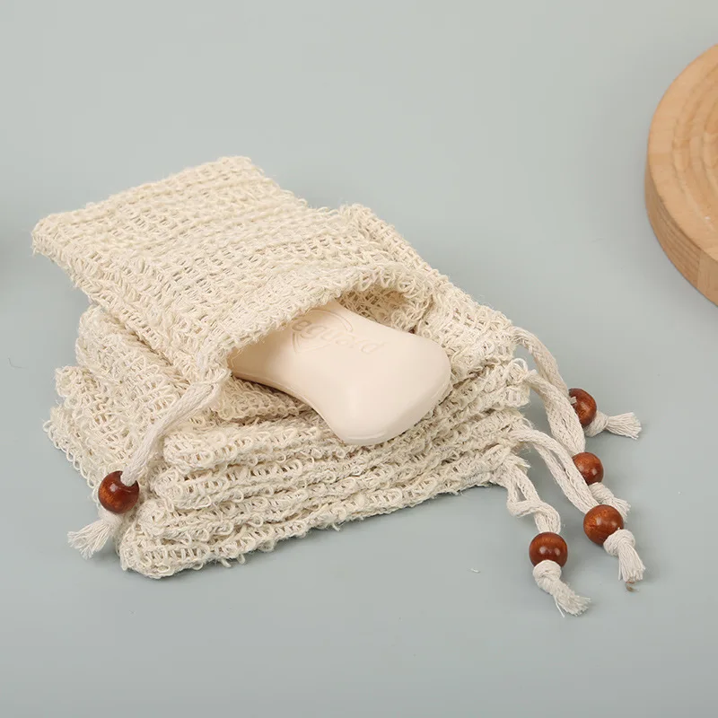 Bolsa de jabón de algodón y lino, red espumosa que se puede colgar, bolsa de jabón con vigas, bolsa de baño Natural, red espumosa de Sisal, accesorios de baño, 1 ud.