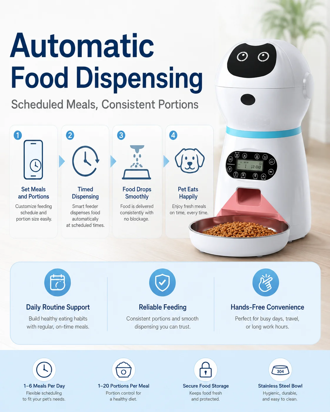 Smart Voice Pet Feeder for Automatic Scheduled Feeding Robot for Cats and Dogs with Timer Function
