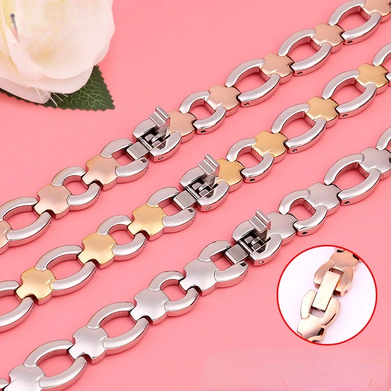 10mm fashion Universal Stainless steel watchband glossy silver golden Rose gold bracelet strap Small size lady\'s watch chain