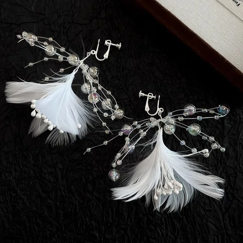 

1Pair Fashion White Feather Bridal Hairpin Handmade Exquisite Bridal Headdress Fairy Luxury Wedding Headwear Hair Jewelry