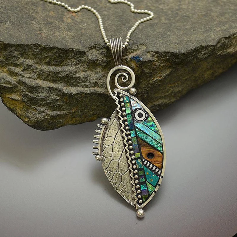 Bohemian Green Leaf Earrings for Women Ethnic Abstract Vintage Silver Color Drop Dangle Earring Oorbellen Pendientes O4D423