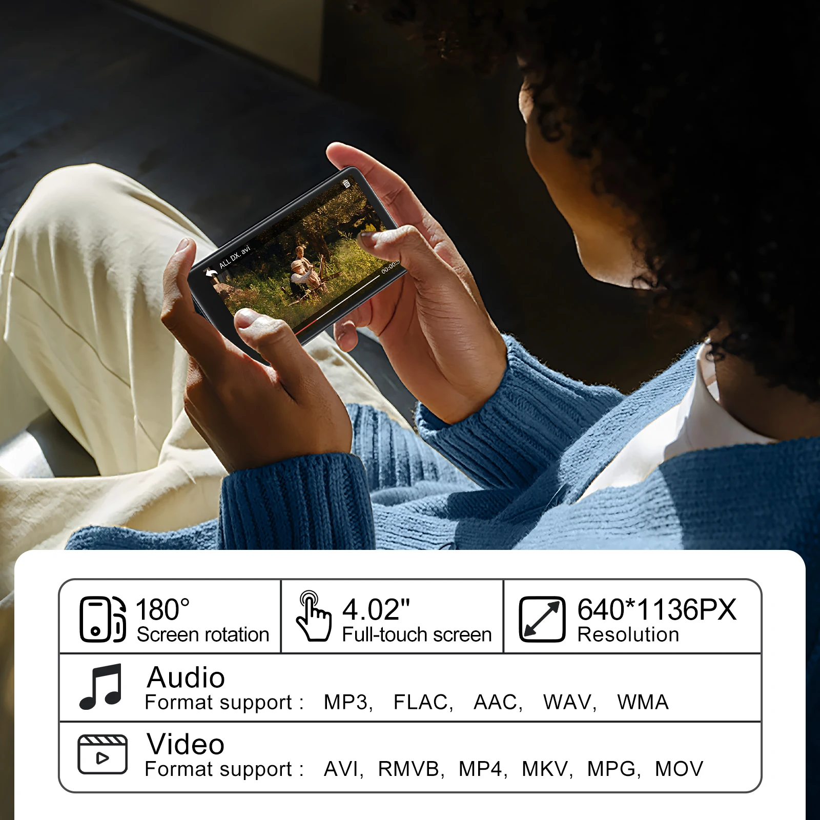160 GB Android 13 MP3 MP4 Player mit WLAN, Bluetooth, 4 Zoll Touchscreen, HiFi, verlustfreier Wiedergabe, FM-Radio, Sprachaufzeichnung, bis zu 1 TB TF-Karte, Geschenk – Detail 7