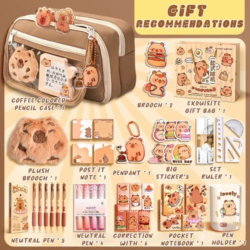 Estuche para lápices Capybara de gran capacidad de 9 capas, estuche para lápices de gran capacidad, estuche para lápices de papelería con tapa abatible, bolsa de almacenamiento de papelería