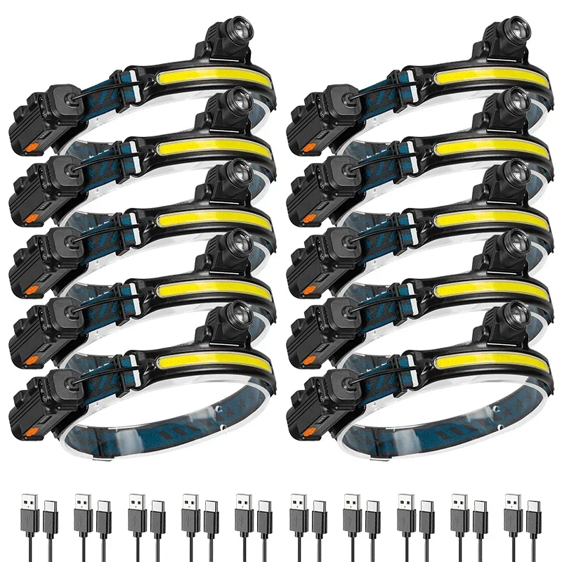 KDULIT XPG+COB Bewegungsmelder LED-Stirnlampe 6-Modus-Kopf-Taschenlampe 2000 mAh Eingebauter Akku Wiederaufladbare Angeln Camping Laterne Taschenlampe 10