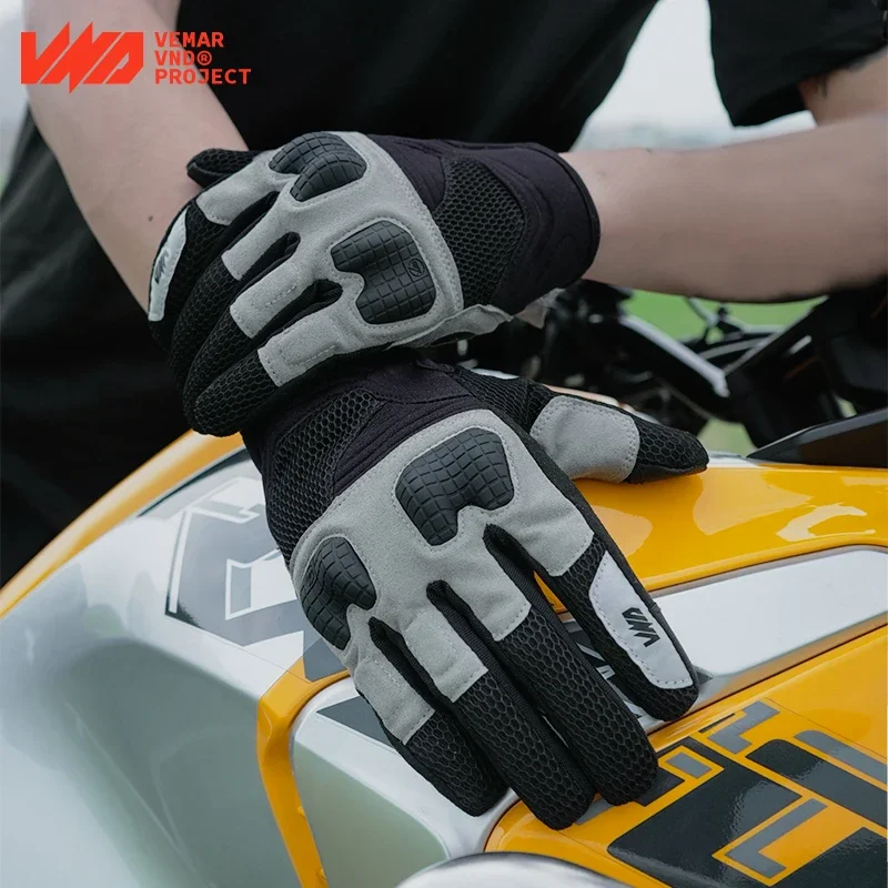 

VND Retro Motorcycle Gloves Mesh Breathable Hard Protective Shell Full Finger Gloves Comfortable Men Women Motocross Bike Gloves