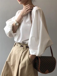 Women Blouse Female Shirt Summer Women Blouses Spring Maxi Blusas Casual Elegant Vintage Long Sleeve Cotton Oversize Loose White