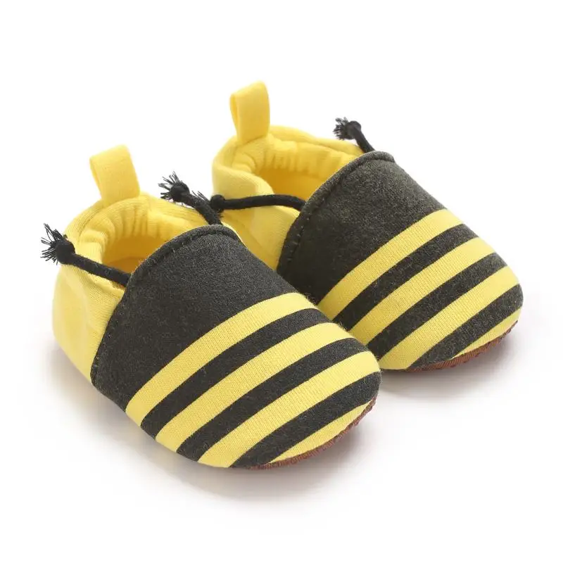 Baby First Walkers Shoes Slip-On Closure - Black & Yellow Striped Soft Fabric Toddler Shoes with Cushioned Insole, Non-Slip Sole