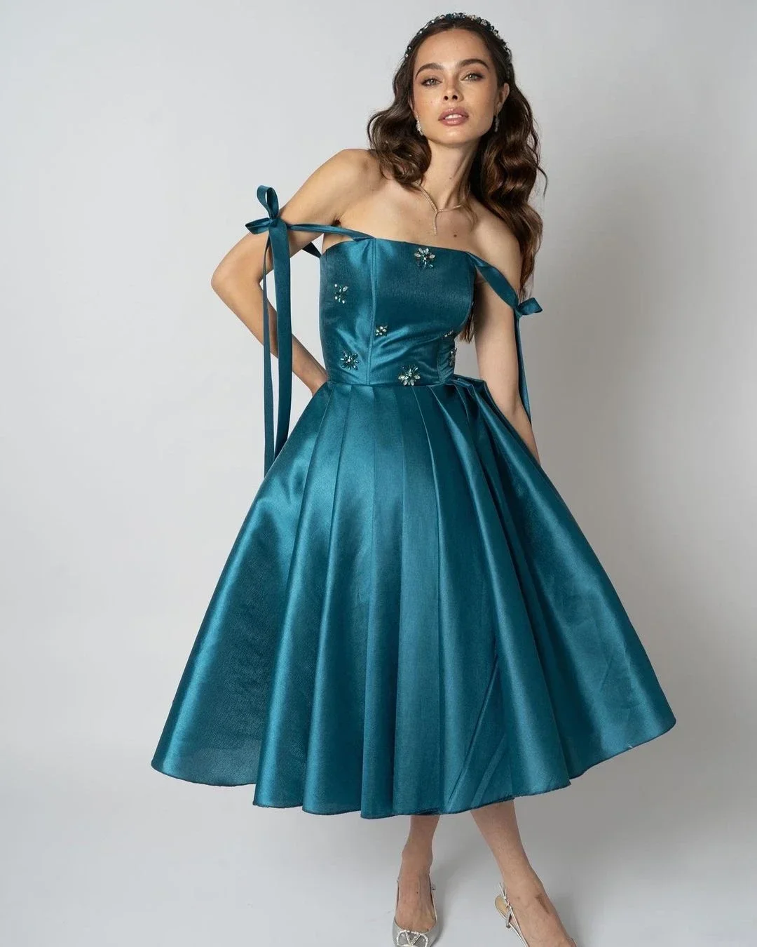 

Customized Prom Dresses Fashion Off-the-shoulder Ball Gown Cocktail Flowers Satin Occasion Evening فساتين زارا الجديده 2024