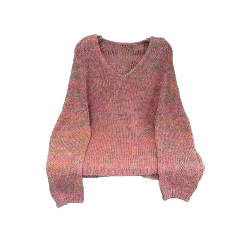Primavera Autunno Design Sensation Piccolo pubblico Floreale Lana Nuovo stile Coreano Maglione lavorato a maglia allentato Pullover con scollo a V da donna