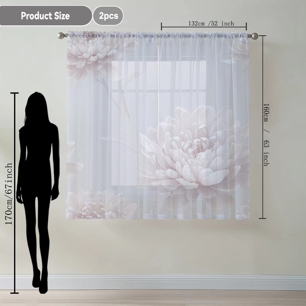 2Pcs Light Pink Peony Print Home Decoration Window Screen Suitable For Coffee Shops, Restaurants, Bedrooms