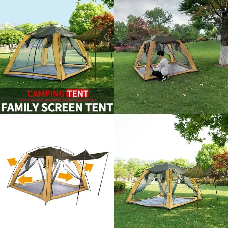 Quick Setup Camping Tent for 3-4 People Waterproof Sunproof Canopy with Mosquito Net for Outdoor Fishing Hiking