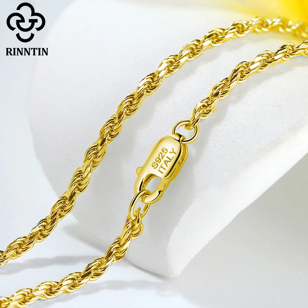 

Rinntin 925 Sterling Silver Rope Chain 1.2MM 1.5MM 1.7MM 14k 18k Gold Plated Rope Chain Necklace Minimalism Jewelry Gift SC29