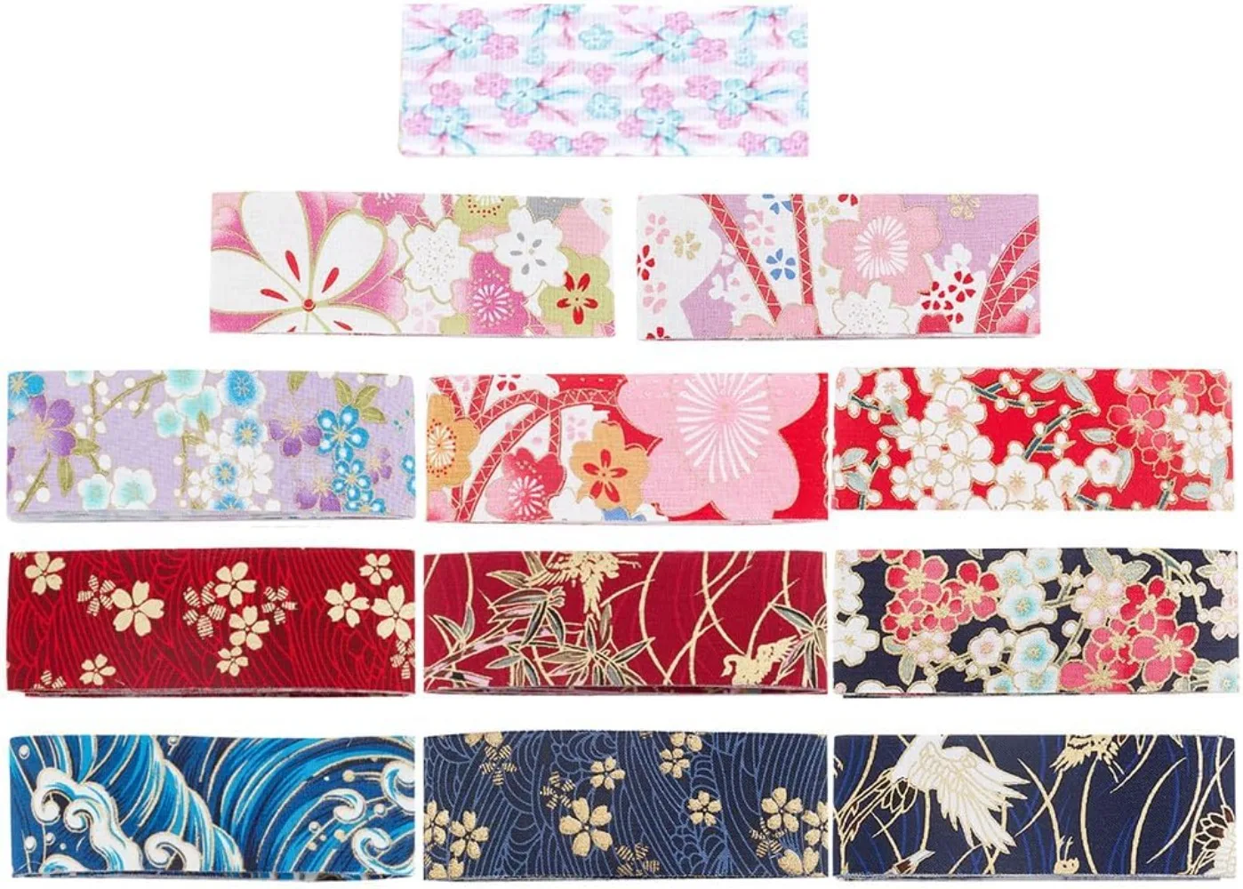 Cinta de algodón Floral de 12 yardas, 12 colores, estilo kimono japonés, estampado único, tela de recorte de 1-1/2 pulgadas de ancho para bricolaje hecha a mano