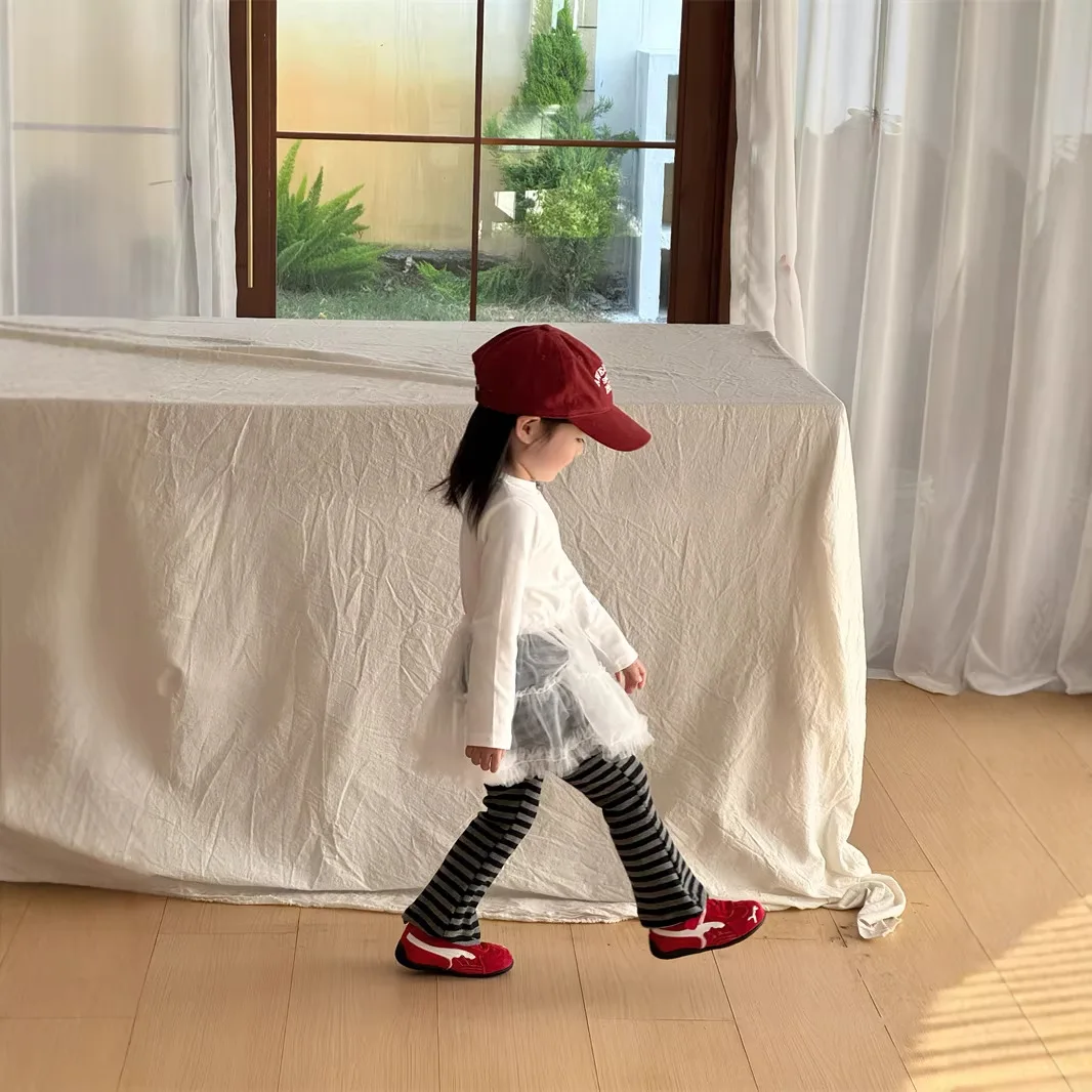 

Long-sleeved T-shirt Spliced Yarn Hem Grils Children Spring Autumn New Fashionable Comfortable Solid Simple All-matching