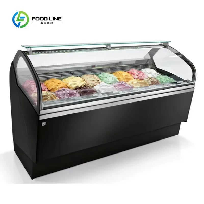 Customized 16 Plate Single-Temperature Ice Cream Freezer Showcase Digital Display Control Fan Cooling Frozen Display Cabinet