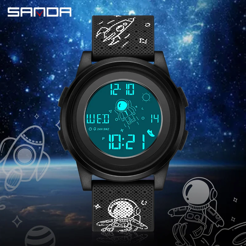 Fashion Men Sanda Top Brand Watches Astronaut Cartoon Electronic Watch Digital For Boy Countdown Japanese