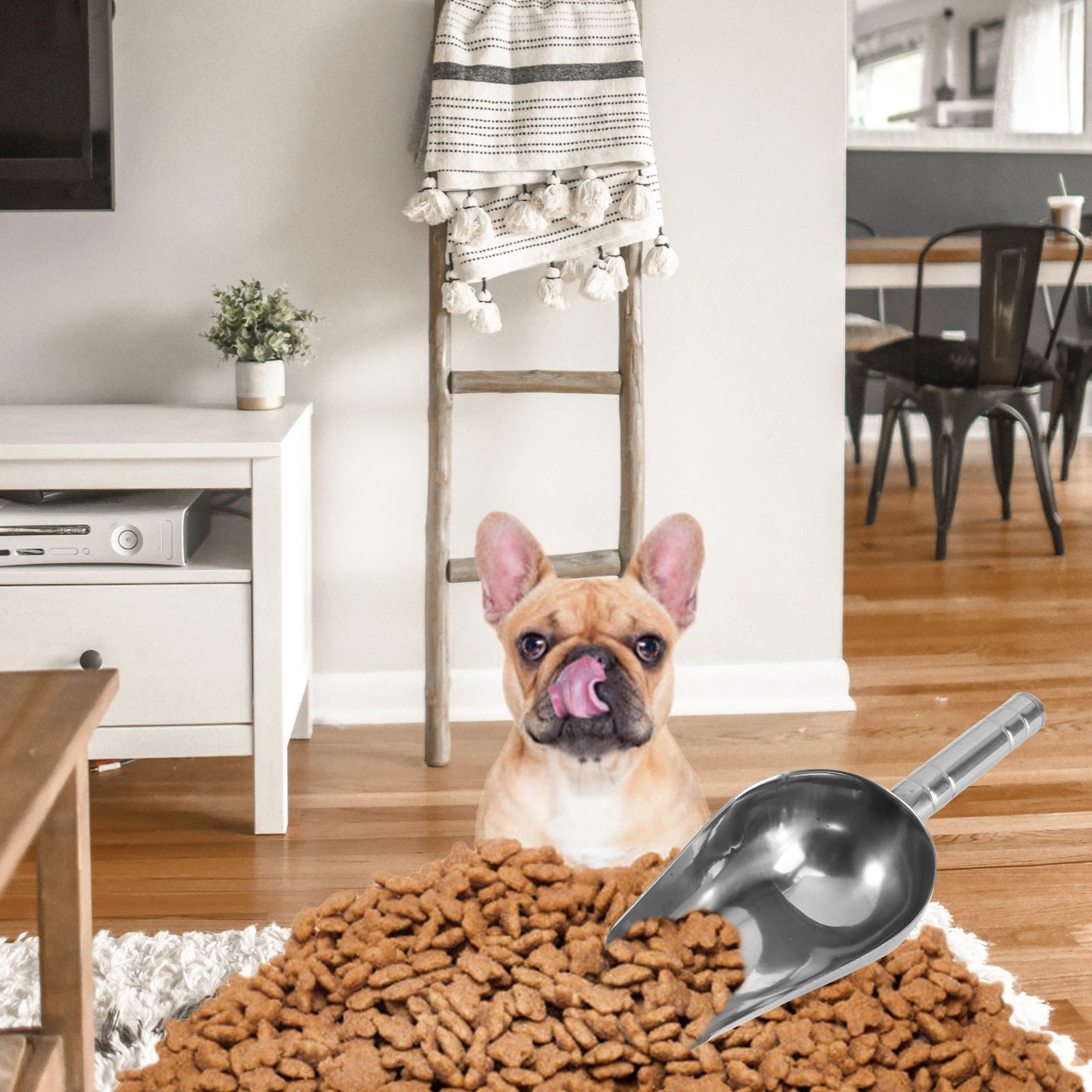 

Stainless Steel Pet Food Scoop Shovel 250G Silver Multifunctional For Candies Nuts Flour Popcorn Coffee Beans Durable Round Head