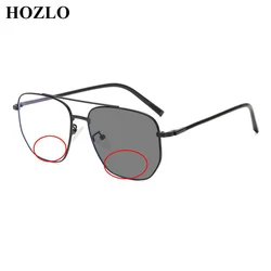 Metal Photochromic Pilot Bifocal Reading Sunglasses for Women Men Double Bridge Large Frame Presbyopia Spectacles Custom Lens