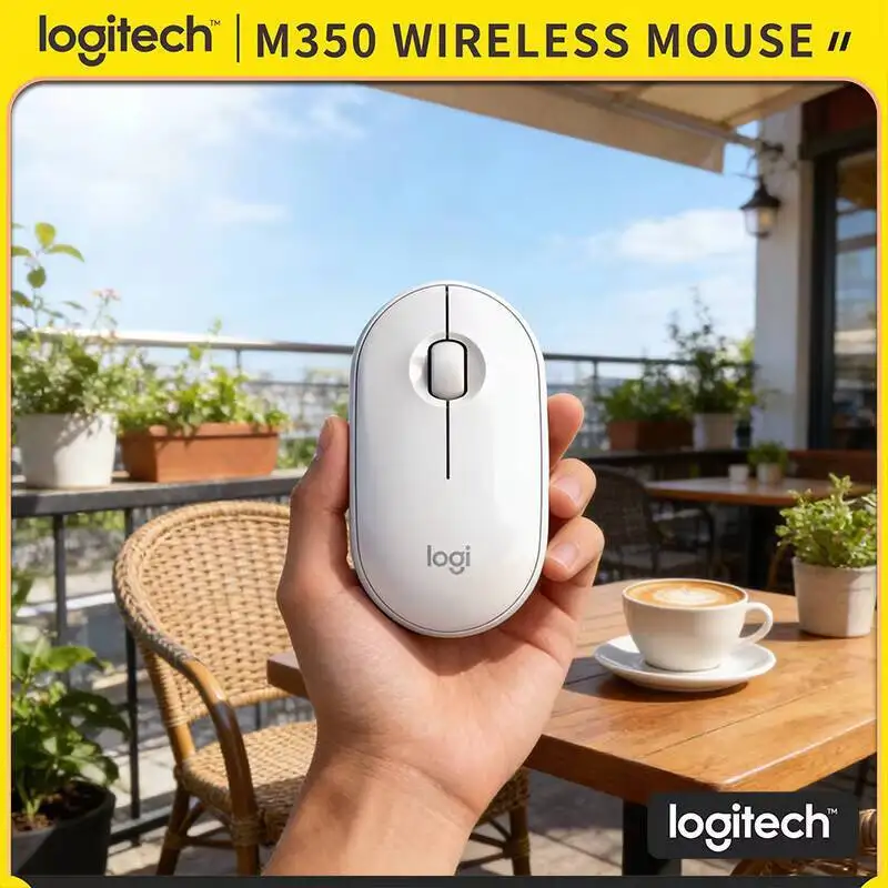 

Logitech M350 Ergonomic Pebble Mouse - Comfort Grip, Dual Connectivity, 10m Range, Recycled Plastic, Eco-Friendly Build