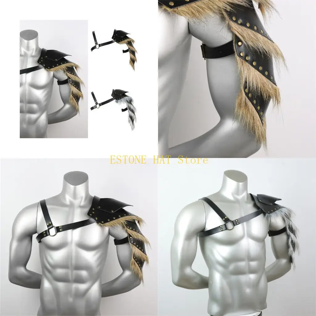 

49MF Pu Leather Single Shoulder Cover Warriour Single Pauldron Shoulder Armour Medieval Knightes Costume Cosplay