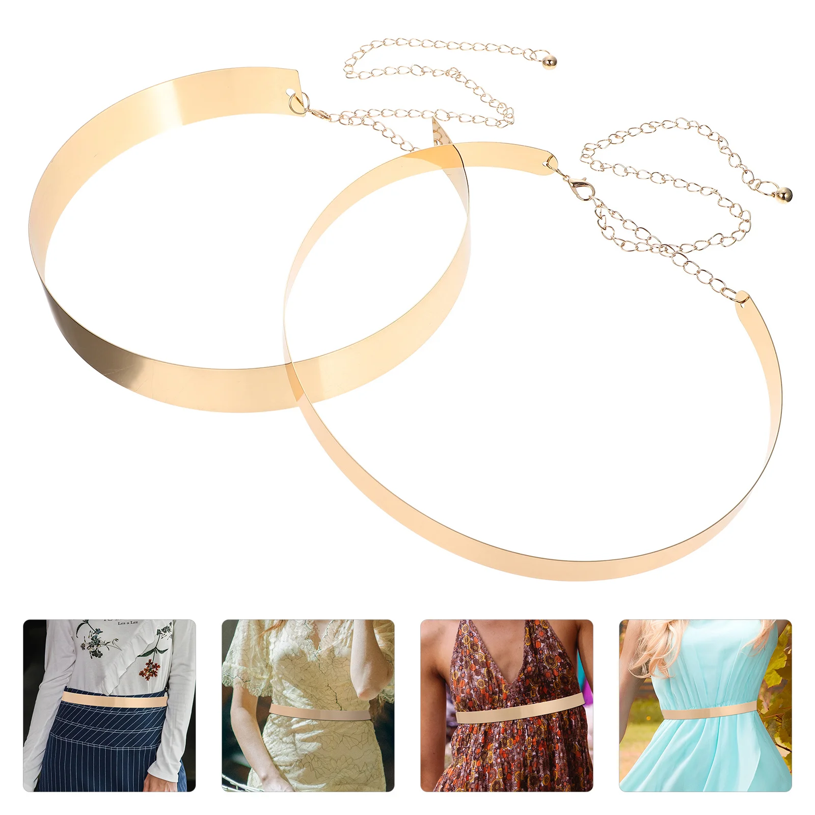 

2Pcs Metal Waist Band High Waist Belt Vintage Style Dress Belts for Women Party Wedding Prom Dancing Clothing Decor
