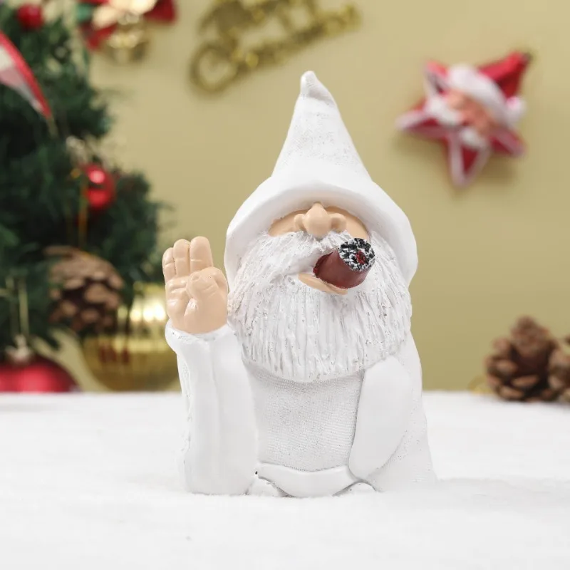 Christmas Garden Gnome Figurine White Robe Smoking Gnome Bolk Outdoor Indoor Home Decor Holiday Ornament Gift Idea home decor