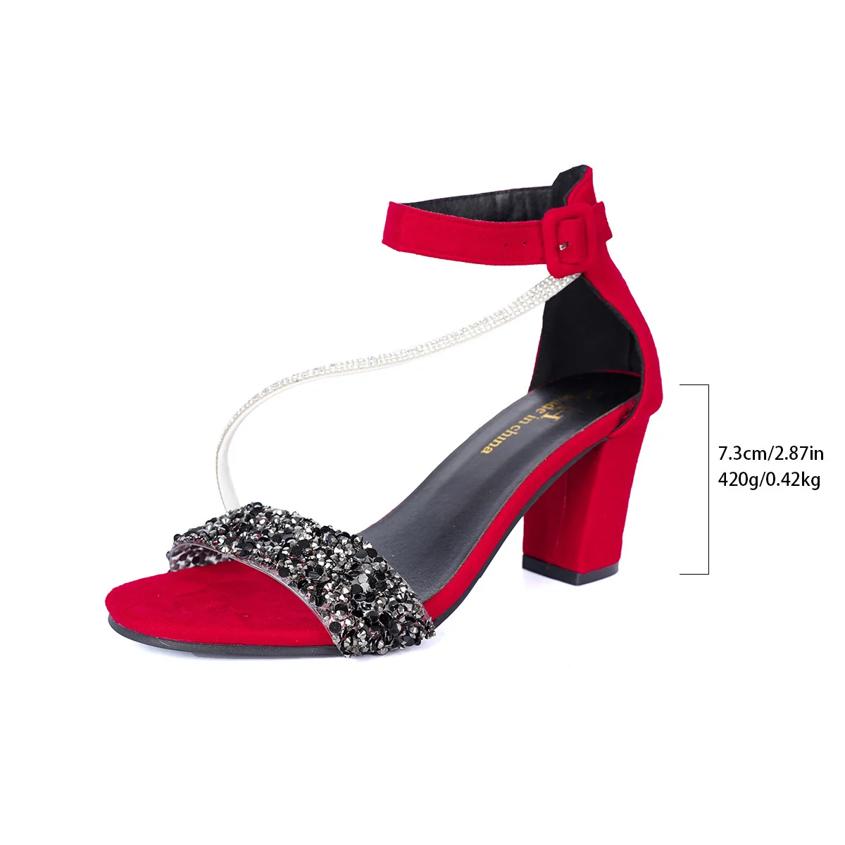 Women's  Summer Fashion Sandals Medium High Heel ne button Sandals Outdoor Fashion Sandals Women Heels Black Red Sandalias view 4