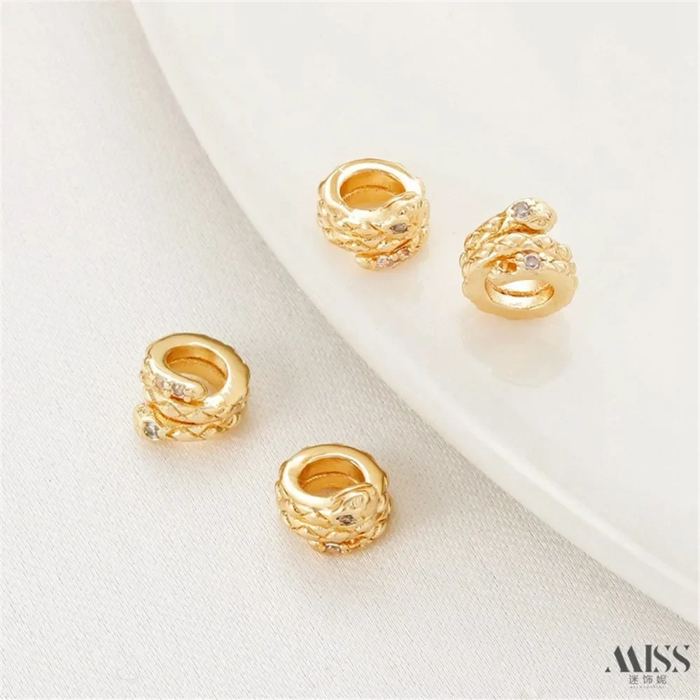 14K Gold-wrapped Snake-shaped Partition Ring Bead Snake Ring DIY Coiled Snake Braided Rope Bracelet Necklace Accessories