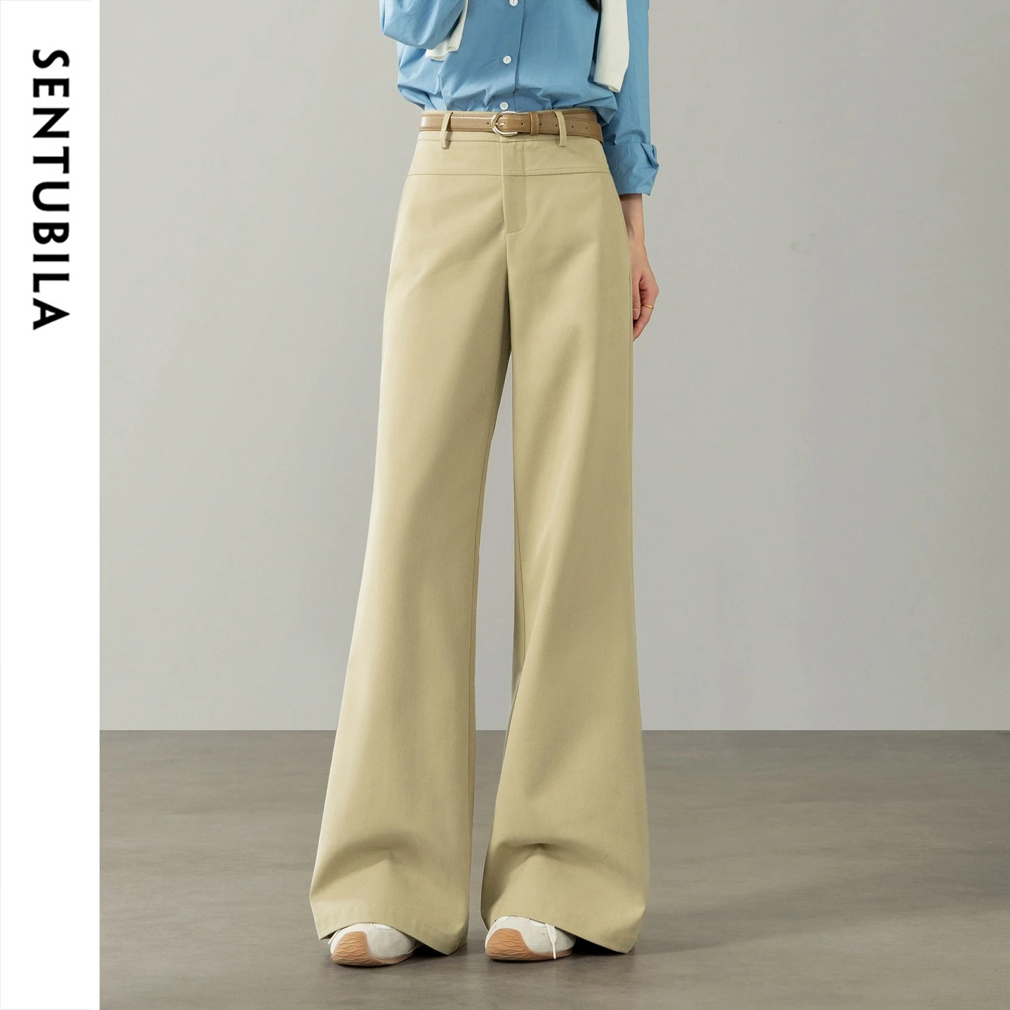 SENTUBILA Women's Flared Pants 2026 Spring Autumn Seam Detail High‑rise Long Trousers Office Commuter Casual Pants 163KE7996