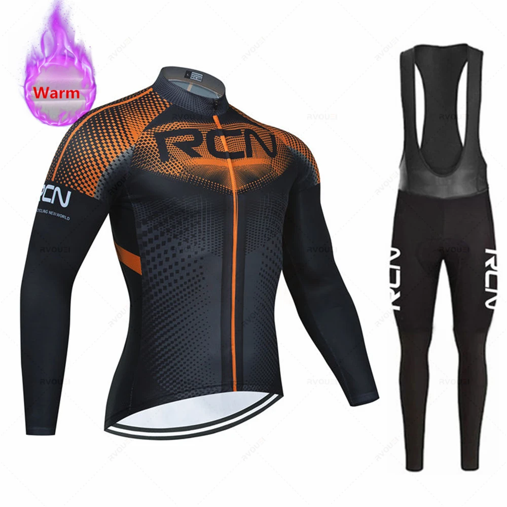 Rcn Winter Thermal Fleece Cycling Jersey Set Men Long Sleeve Ropa Ciclismo Bicycle Clothing Bib Pants Maillot Hombre Bike Jersey