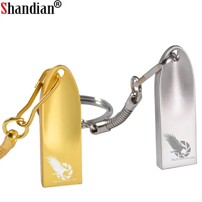 

SHANDIAN Mini USB Flash Drives 64GB Golden Metal Pen Drive 32GB Free key chain Memory Stick Creative Business Gifts Pendrive