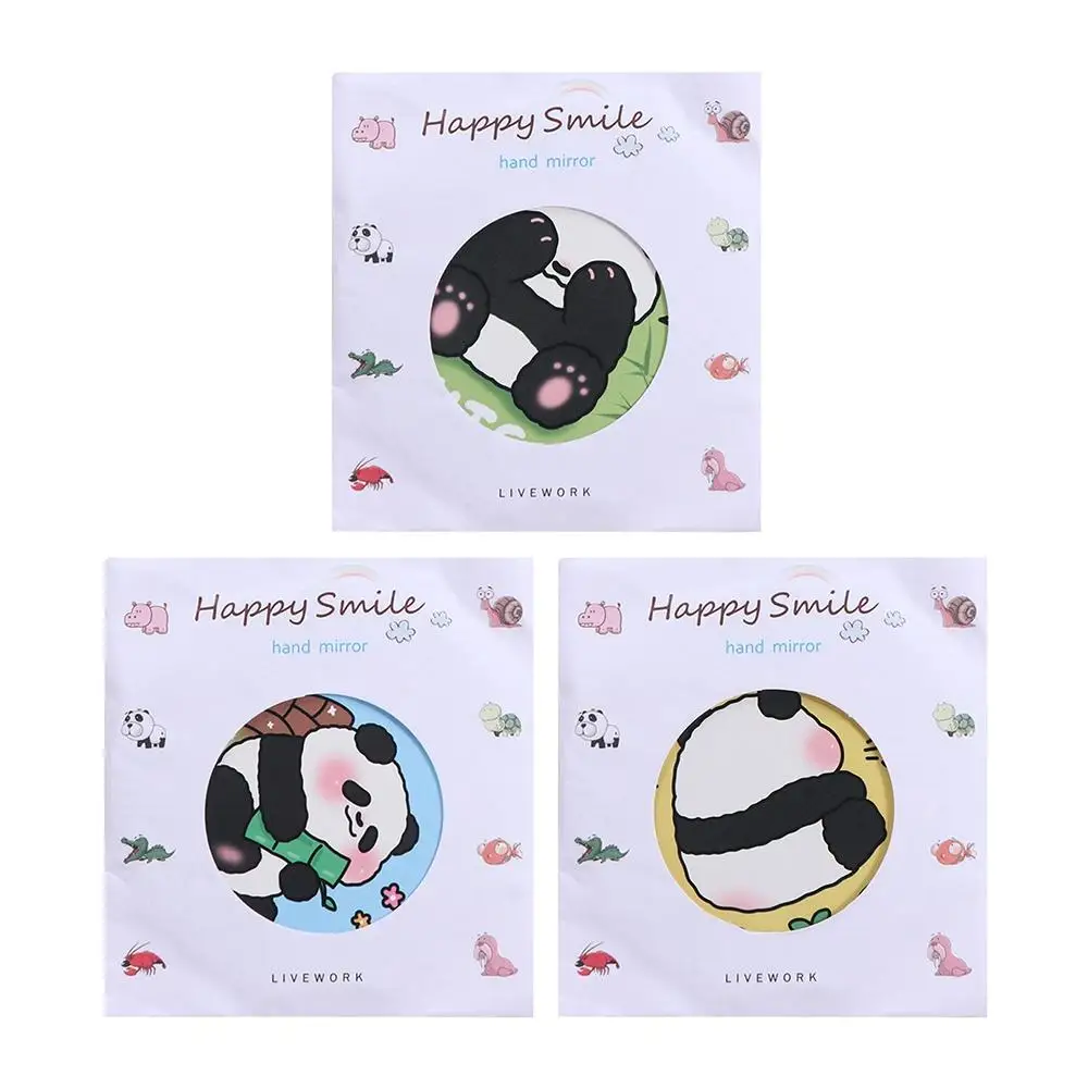 Touch Up Small Round Mirror Mini Panda Small Mirror Cartoon Portable Makeup Mirror Creative Single-sided Pocket Mirror Outdoor