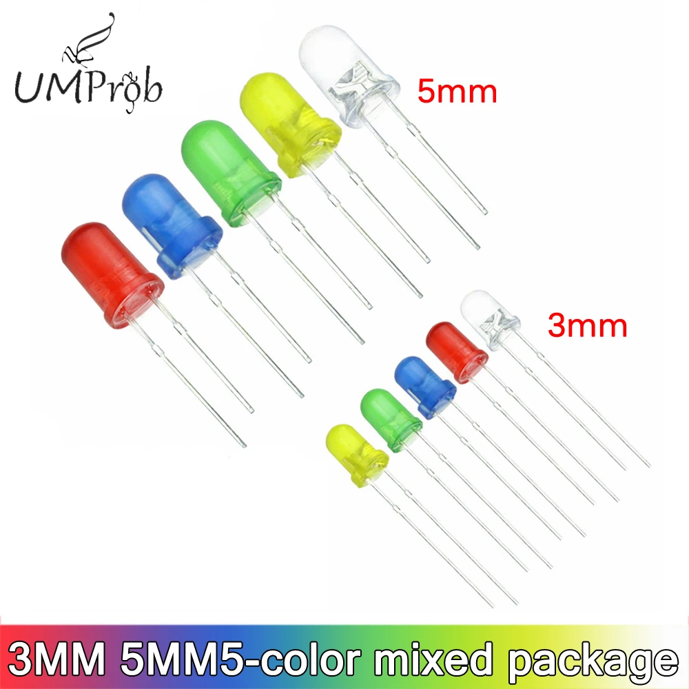 3MM 5MM Led Diodes Red Green Yellow Blue White 3V 5V Light LED Electronic Component 5 Color Mixing Diy Kit