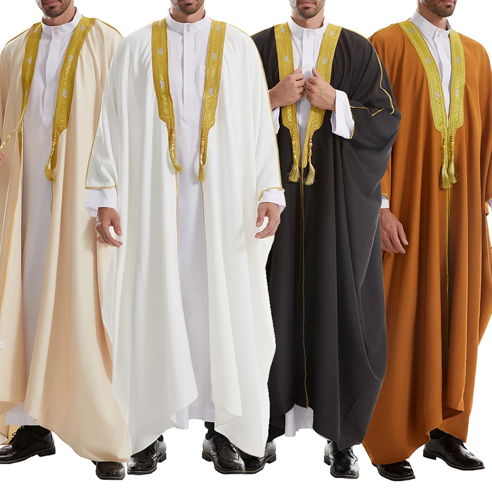 

Mens Robe Thick Fabric Embroidered Splicing Outer Robe Four Seasons Casual Middle East Arab Islamic Muslim Robe Men's Clothing