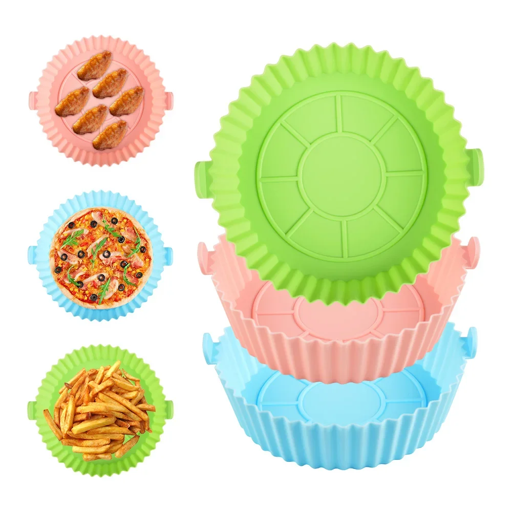 Silicone Air Fryer Silicone Liners Pot Basket Bowl Reusable Baking Tray Oven Accessories Kitchen Gadgets 7.5 Inches 6 Inches