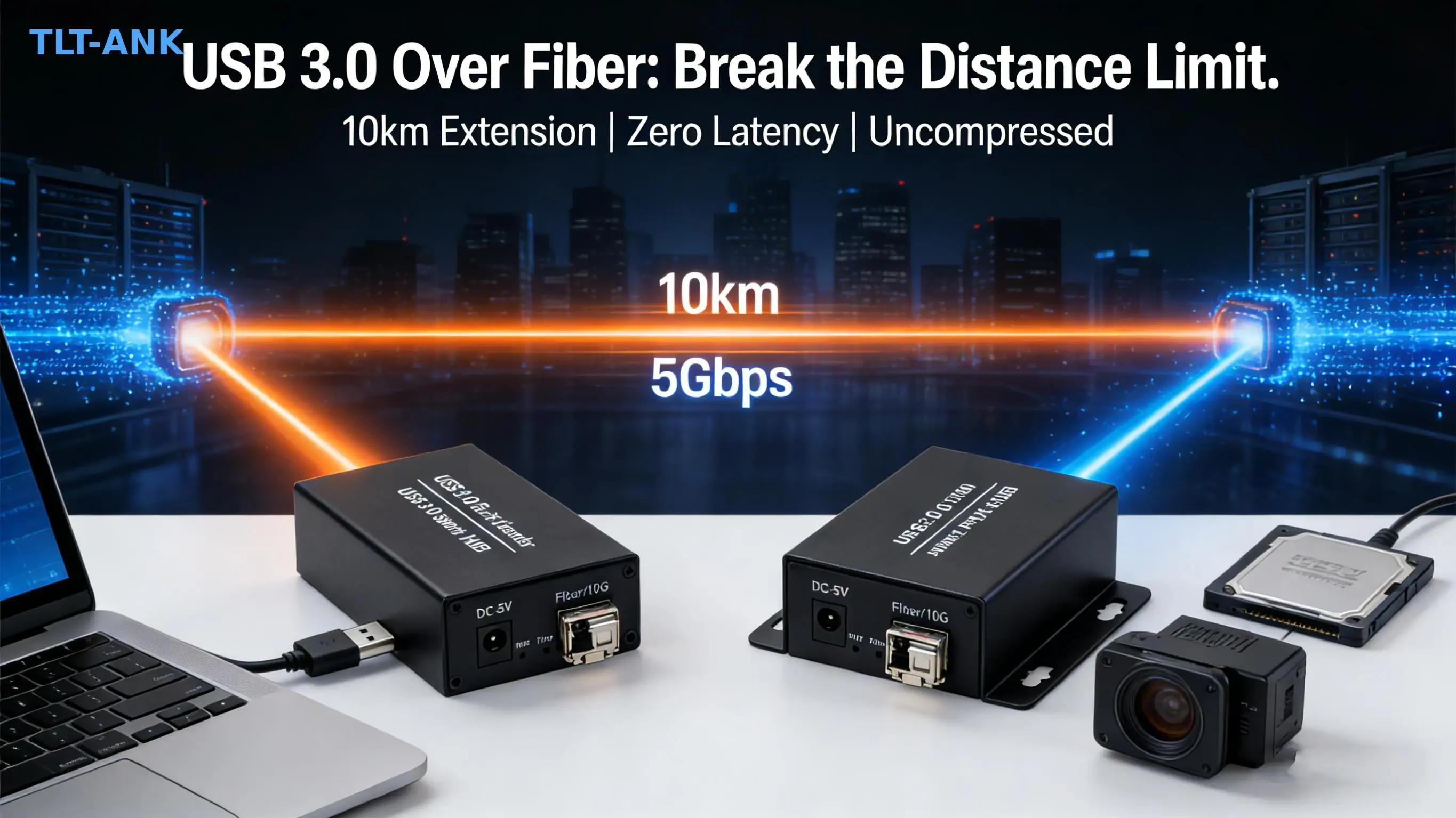 USB3.0 to Fiber Optic Extender Converter High Speed 10KM Transmission Compact USB Fiber Optic Converter Plug and Play view 3