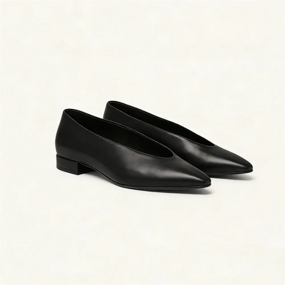 Women's Genuine Leather Pointed Toe Pumps - Thick High Heel