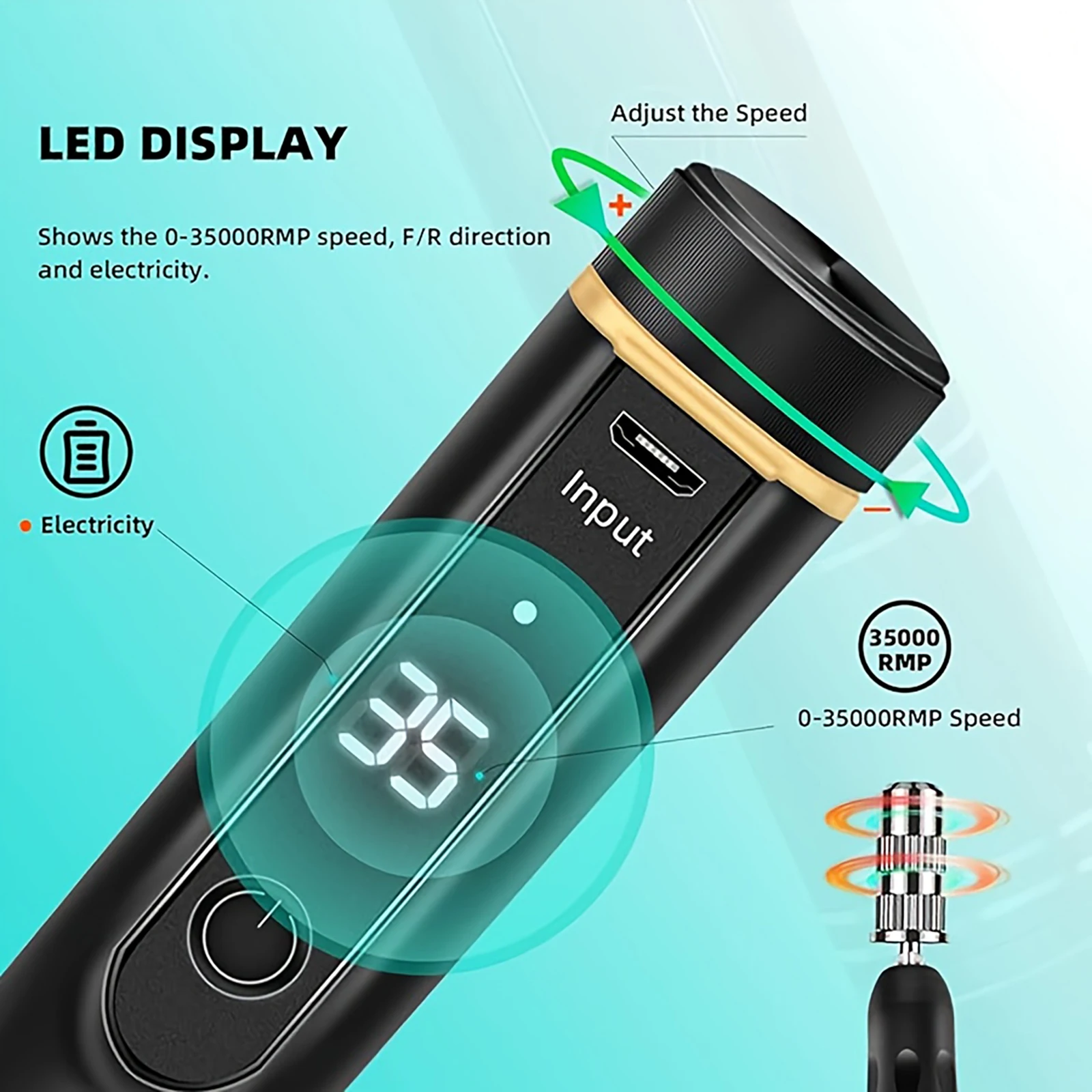 Elektryczna frezarka do paznokci 35000 obr./min, akumulatorowa frezarka do manicure, pilnik elektryczny do skórek, polerka do paznokci, bezprzewodowa frezarka do paznokci