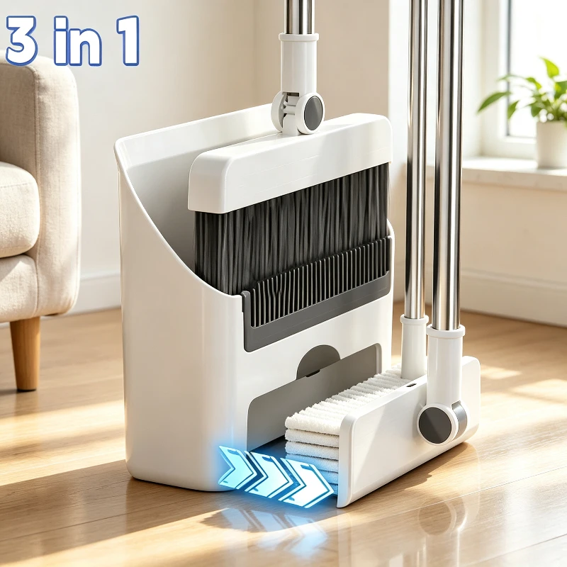 Foldable Broom And Dustpan Combination 3in1 Set Brush Long-handled Broom And Dustpan For Home Office School Dorm