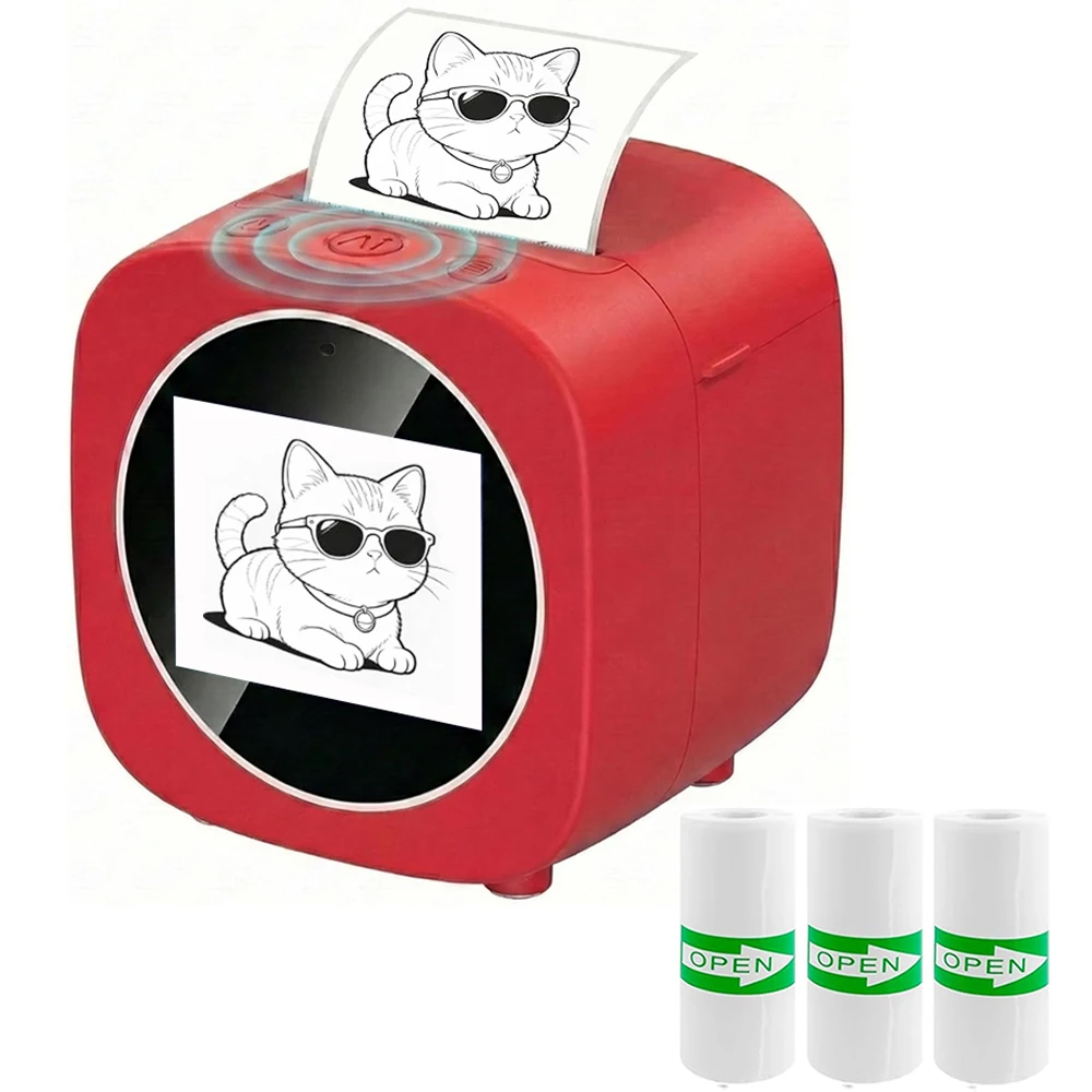 AI Voice Sticker Printer, Mini Portable Thermal Sticker Make with 3 Rolls Paper, for Notes, Journal, Pictures, Photos, School, O
